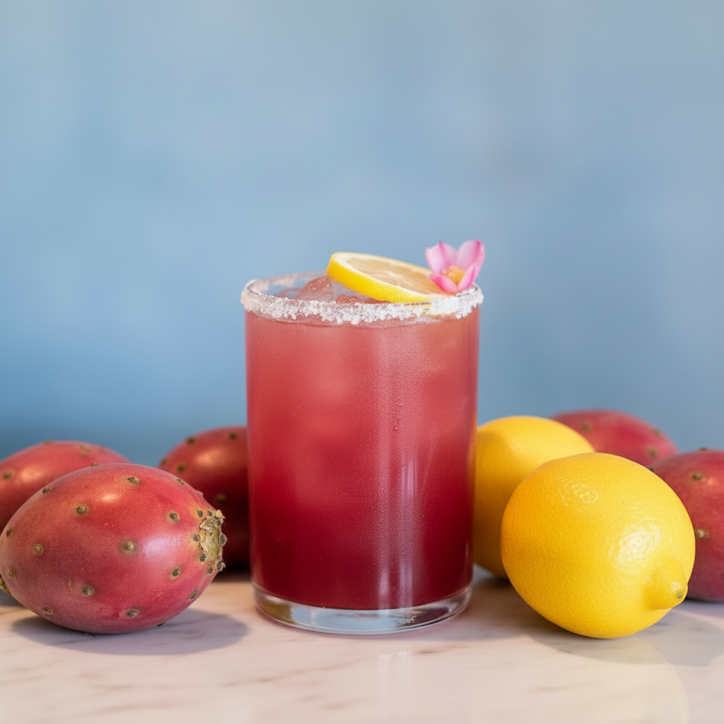Cactus Flower Margarita with Prickly Pears and Lemons