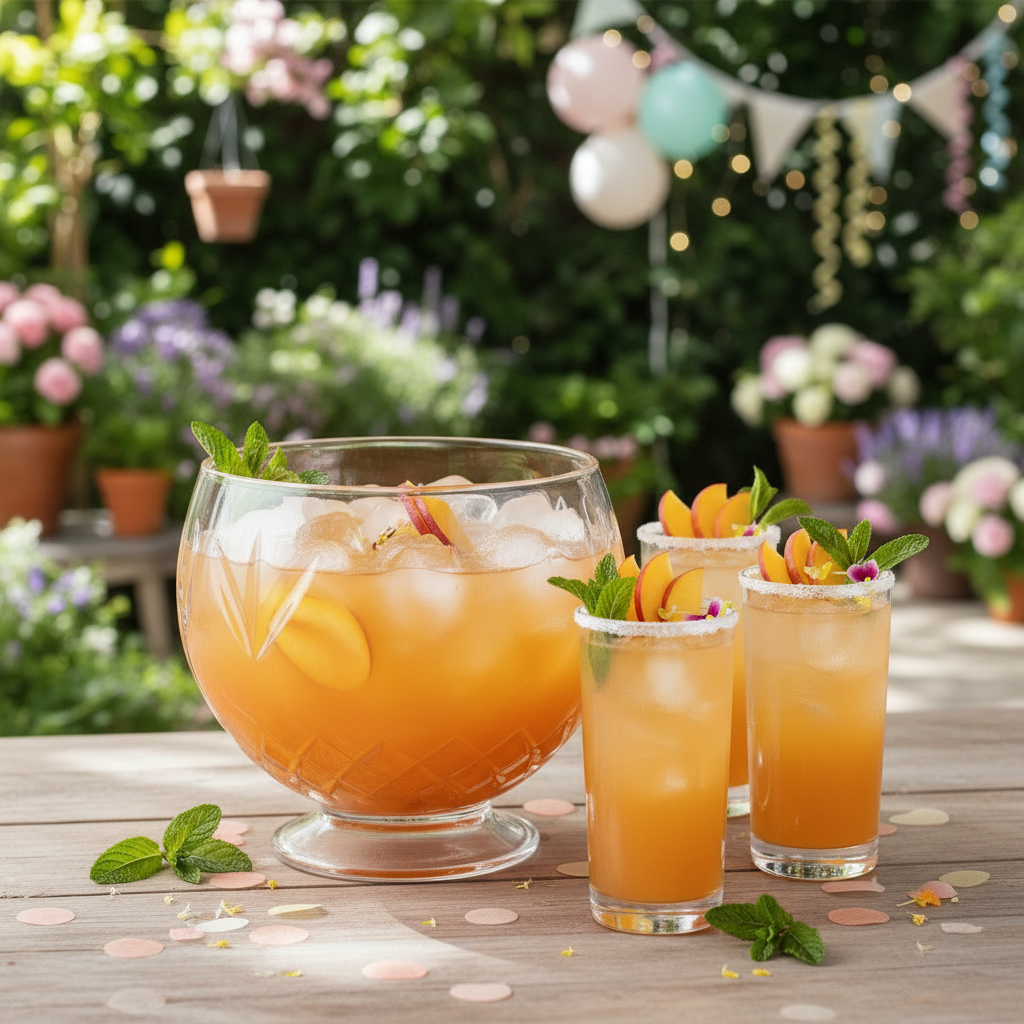 Peach Party Punch with Garden Background